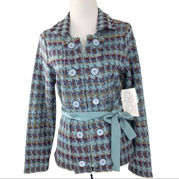 Shu-Shu Women's NWT Blue Button Tie Waist‎ Convertible Western Knit Jacket M/C42 - Picture 2 of 8